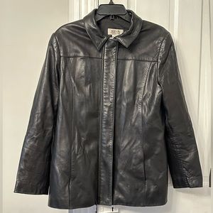 Alfani Vintage Women's Genuine Leather Jacket Black Full Zip Pocket Lined L